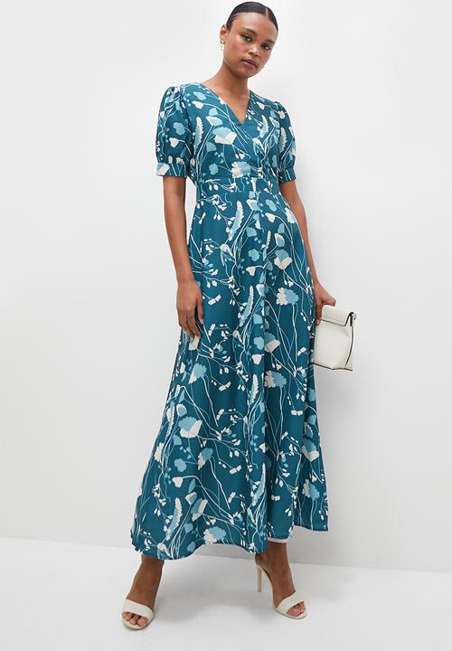 edit - Deep v-neck linen resort maxi - minimal abstract