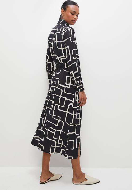 edit - Column midi shirt dress - ink irregular lines