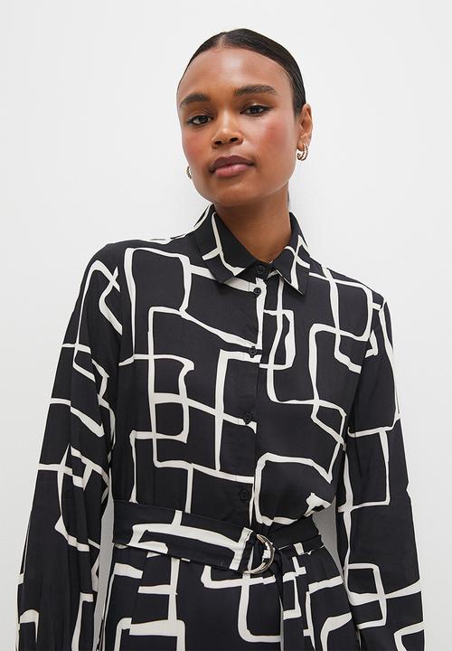 edit - Column midi shirt dress - ink irregular lines