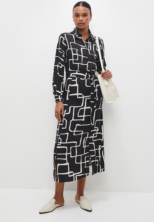 edit - Column midi shirt dress - ink irregular lines