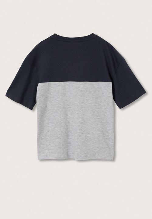 MANGO - T-shirt block - navy & grey