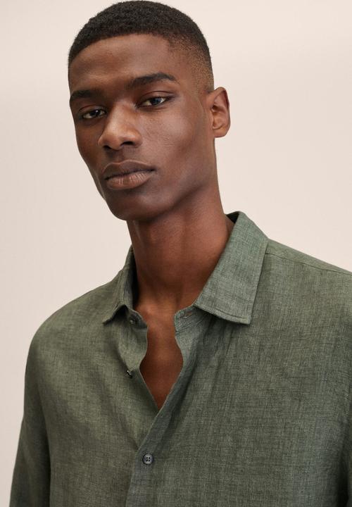 MANGO - Parrot linen shirt  - green