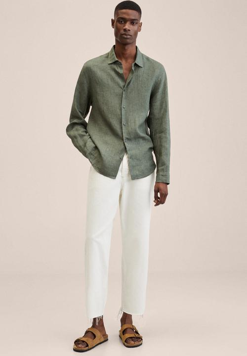 MANGO - Parrot linen shirt  - green