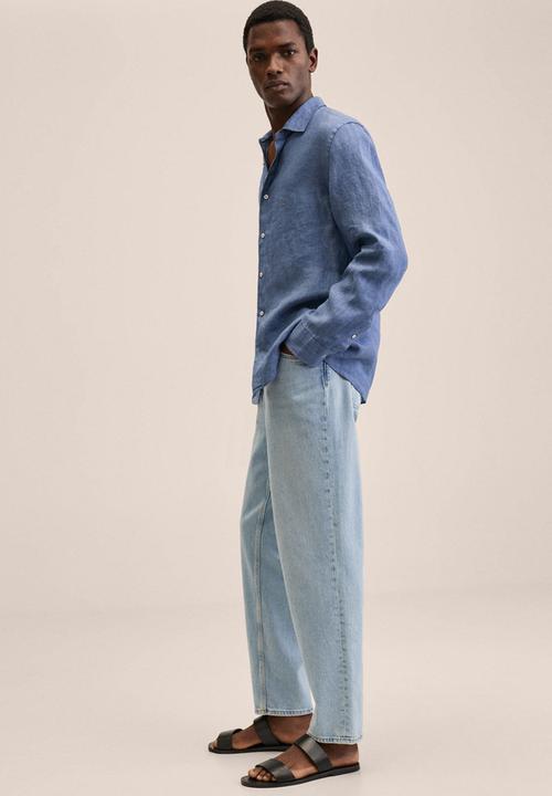MANGO - Parrot linen shirt  - blue