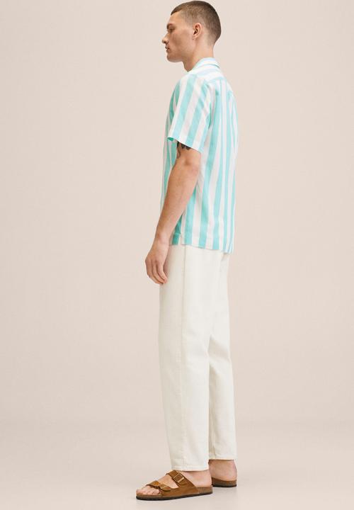 MANGO - Nimes linen striped shirt - turquoise