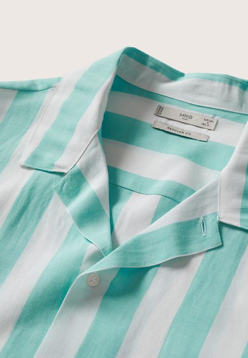 MANGO - Nimes linen striped shirt - turquoise