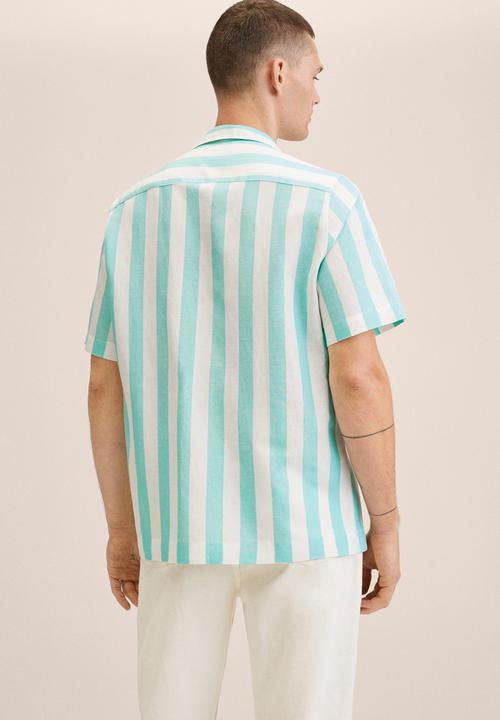 MANGO - Nimes linen striped shirt - turquoise