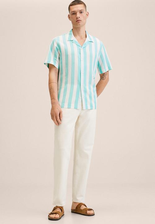 MANGO - Nimes linen striped shirt - turquoise