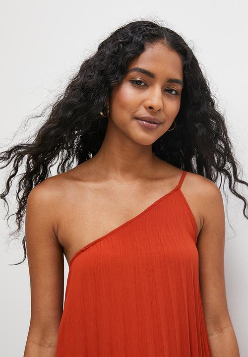 VELVET - Pleated asymmetric maxi dress - rust