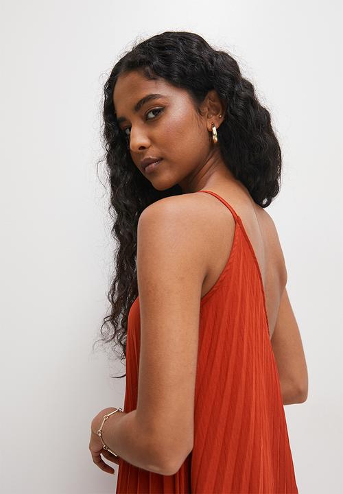 VELVET - Pleated asymmetric maxi dress - rust
