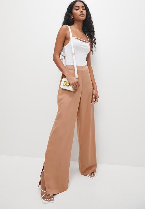 VELVET - Pull on wide leg trouser with vent - neutral