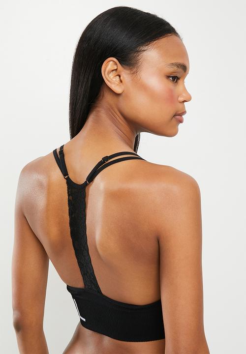 KANGOL - Ribbed seamless longline plunge crop - black