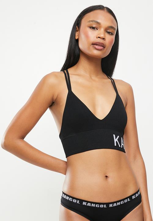 KANGOL - Ribbed seamless longline plunge crop - black