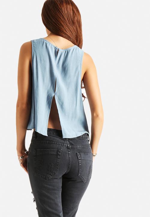 Glamorous - Denim Lace Split Back Crop