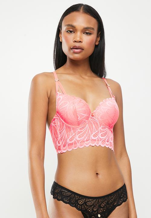 KANGOL - Longline bra with diamanté heart split strap - neon orange