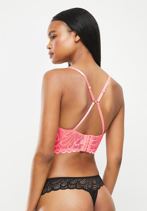 KANGOL - Longline bra with diamanté heart split strap - neon orange