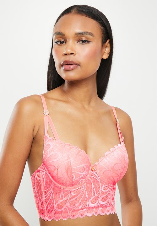 KANGOL - Longline bra with diamanté heart split strap - neon orange