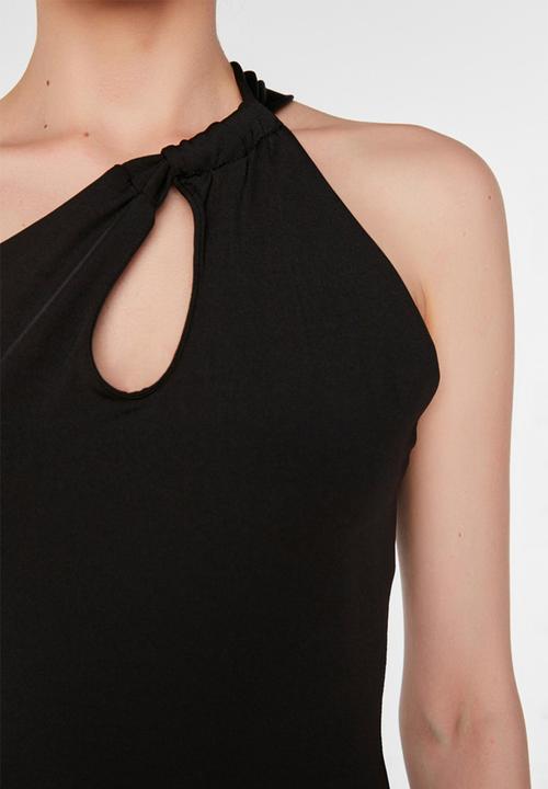 Trendyol - Asymmetrical sleeve mini bodycon dress - black