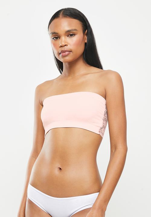 Cotton On - Rib and lace bandeau bra - neutral