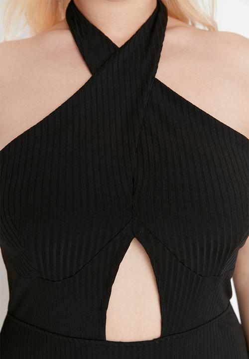 Trendyol - Plus halter cutout detailed dress - black