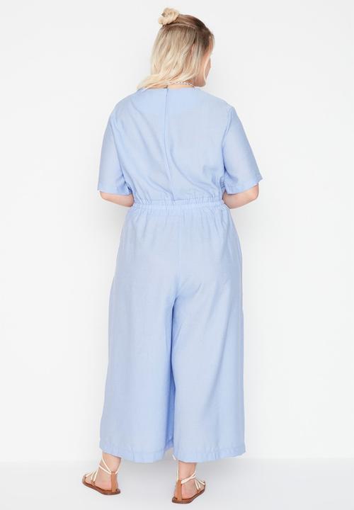 Trendyol - Plus waist detailed woven jumpsuit - blue