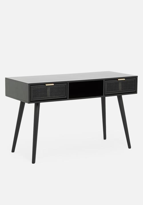 Sixth Floor - Rattan 2 drawer desk - black
