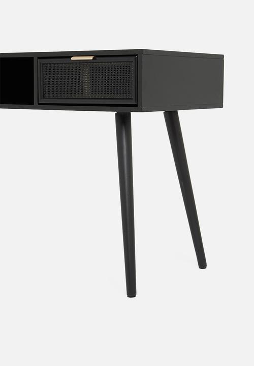 Sixth Floor - Rattan 2 drawer desk - black