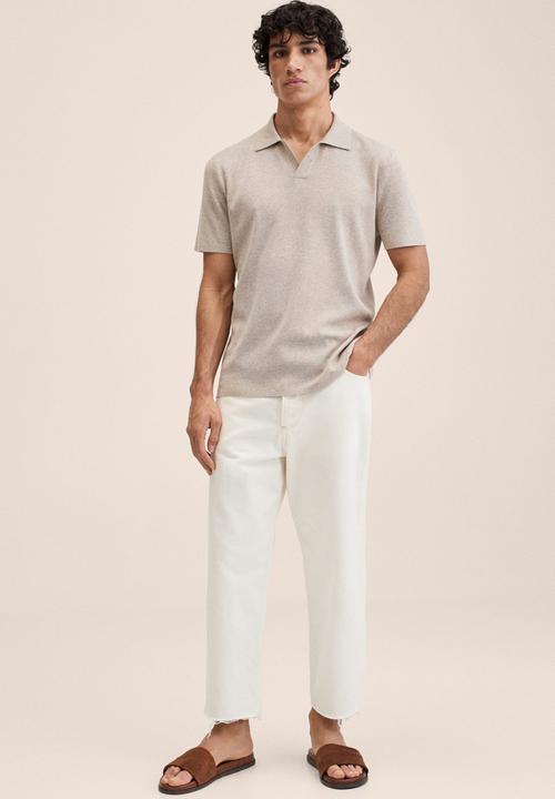 MANGO - Llino linen golfer - beige