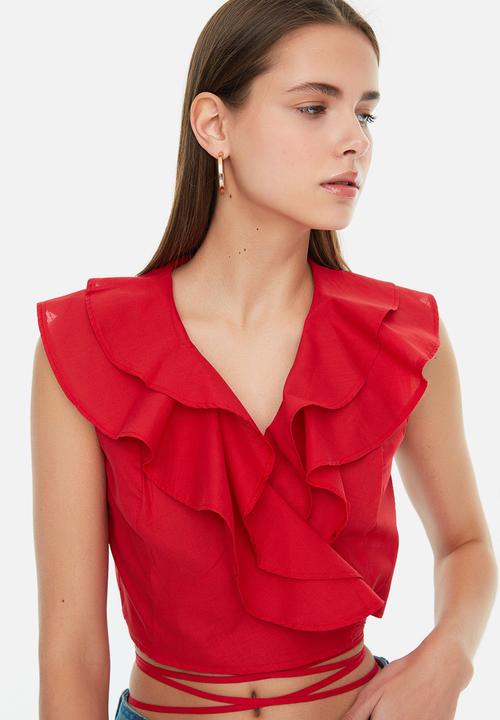 Trendyol - Ruffle detail crop top - red