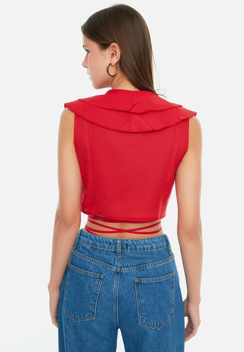 Trendyol - Ruffle detail crop top - red