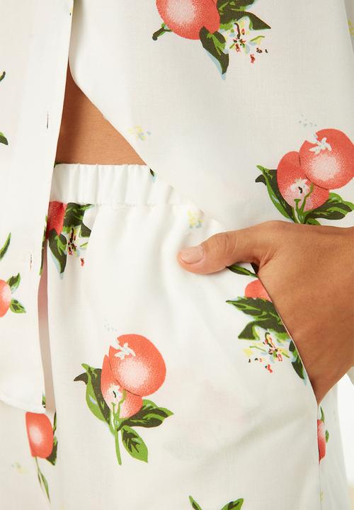 Trendyol - Fruit print woven pajamas set - white