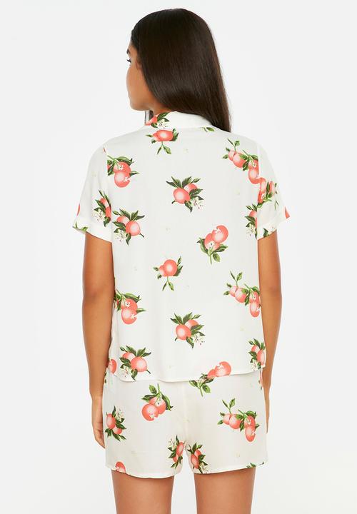 Trendyol - Fruit print woven pajamas set - white