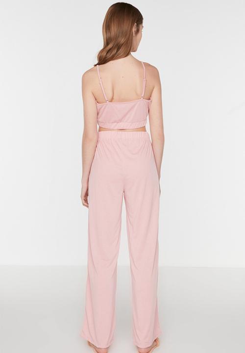 Trendyol - Crop knit pajamas set - rose