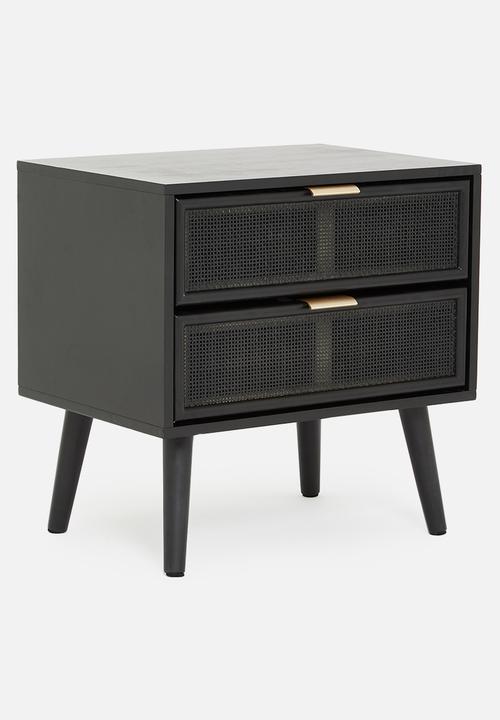 Sixth Floor - Rattan 2 drawer bedside table - black