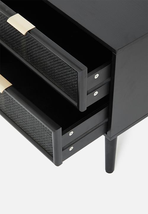 Sixth Floor - Rattan 2 drawer bedside table - black