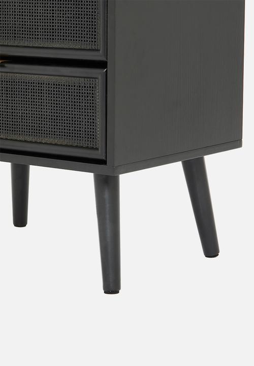 Sixth Floor - Rattan 2 drawer bedside table - black