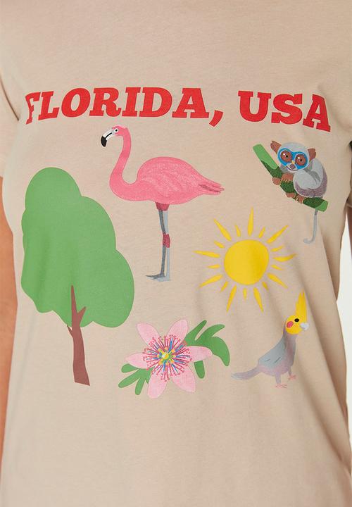Trendyol - Printed basic knit t-shirt - beige