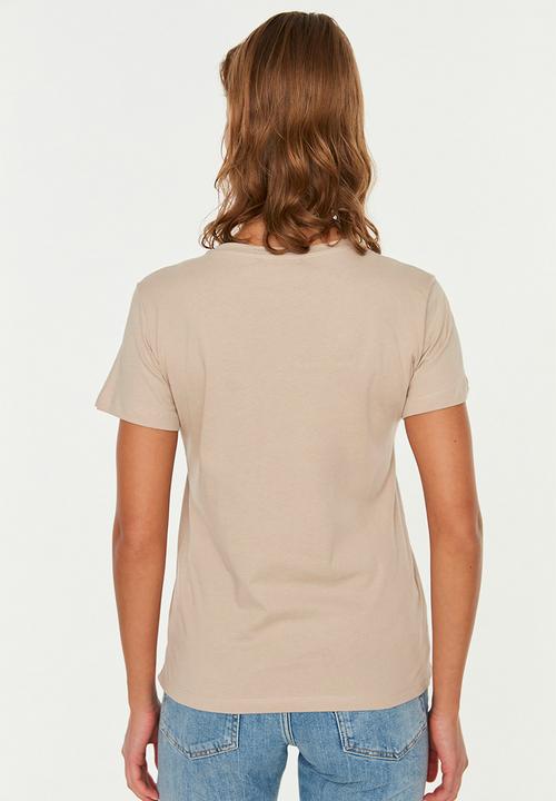 Trendyol - Printed basic knit t-shirt - beige