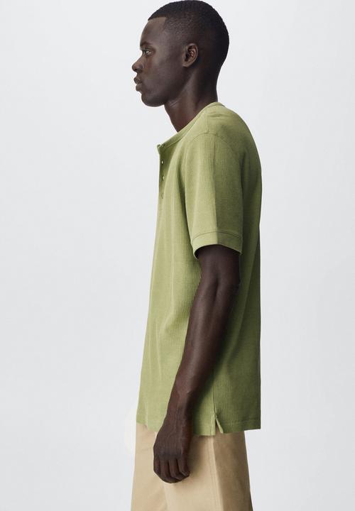 MANGO - Julian textured henley T-shirt  - green