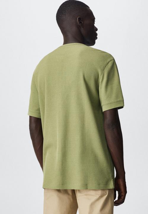 MANGO - Julian textured henley T-shirt  - green