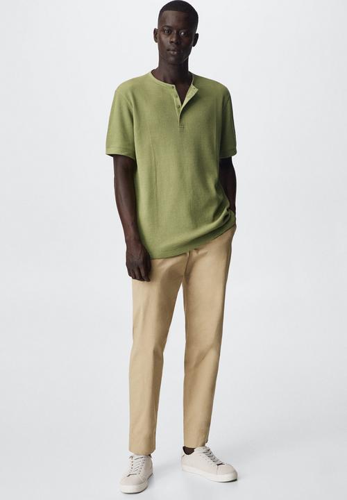 MANGO - Julian textured henley T-shirt  - green