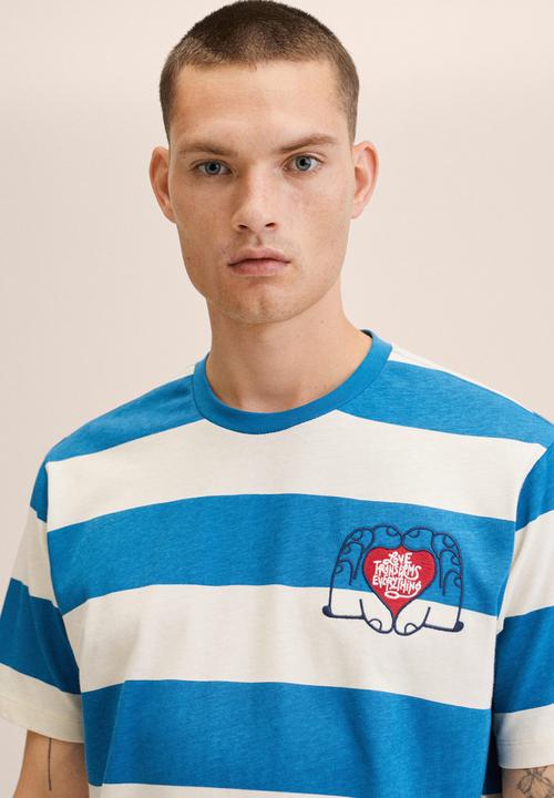 MANGO - Queen love transforms  striped T-shirt - blue