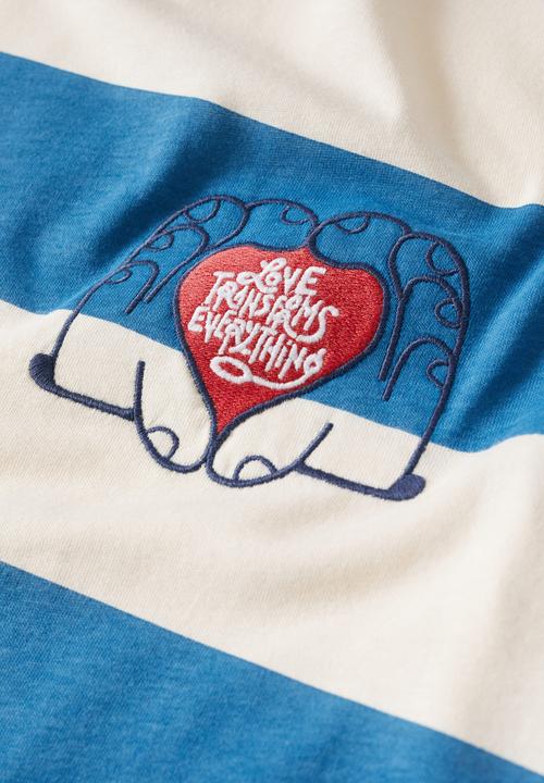 MANGO - Queen love transforms  striped T-shirt - blue