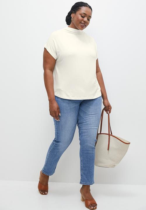 edit Plus - Grown on sleeve high neck shell - milk