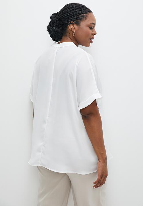 edit Plus - Grown sleeve mandarin collar shell - milk