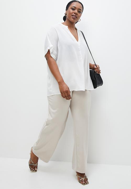 edit Plus - Grown sleeve mandarin collar shell - milk