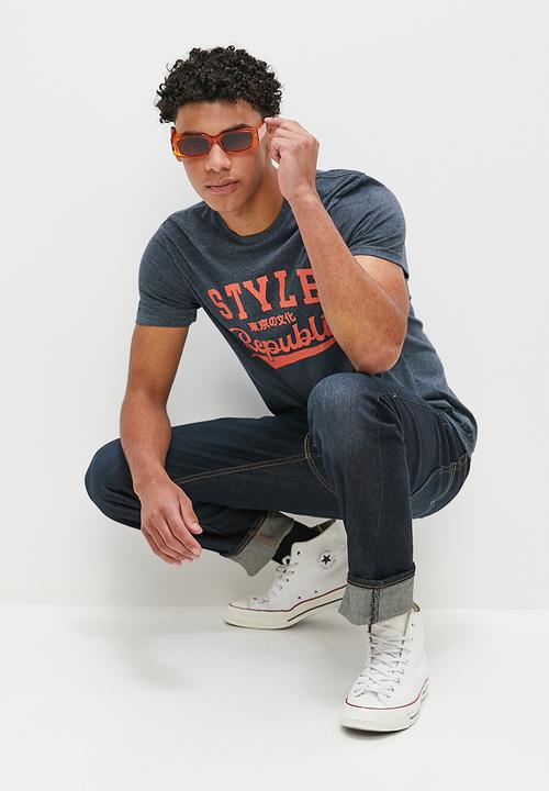 STYLE REPUBLIC - Logo graphic tee - navy melange