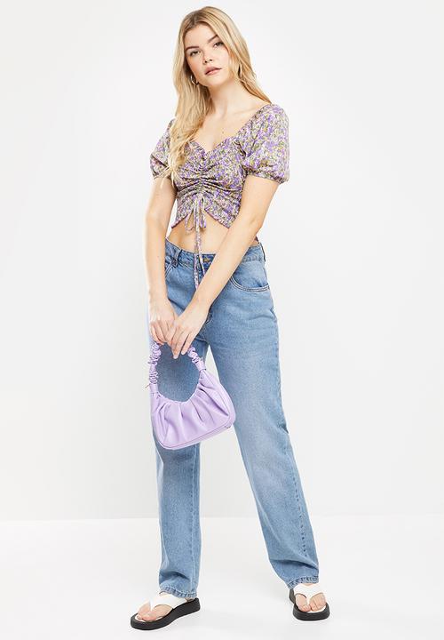 dailyfriday - Tie detail puff sleeve top - purple ditsy
