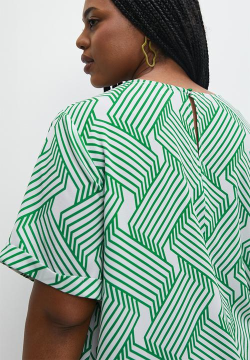 Superbalist - Basic woven tee blouse - green & white 