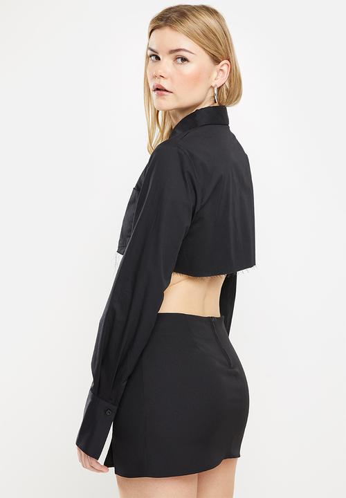dailyfriday - Long sleeve cropped shirt - black